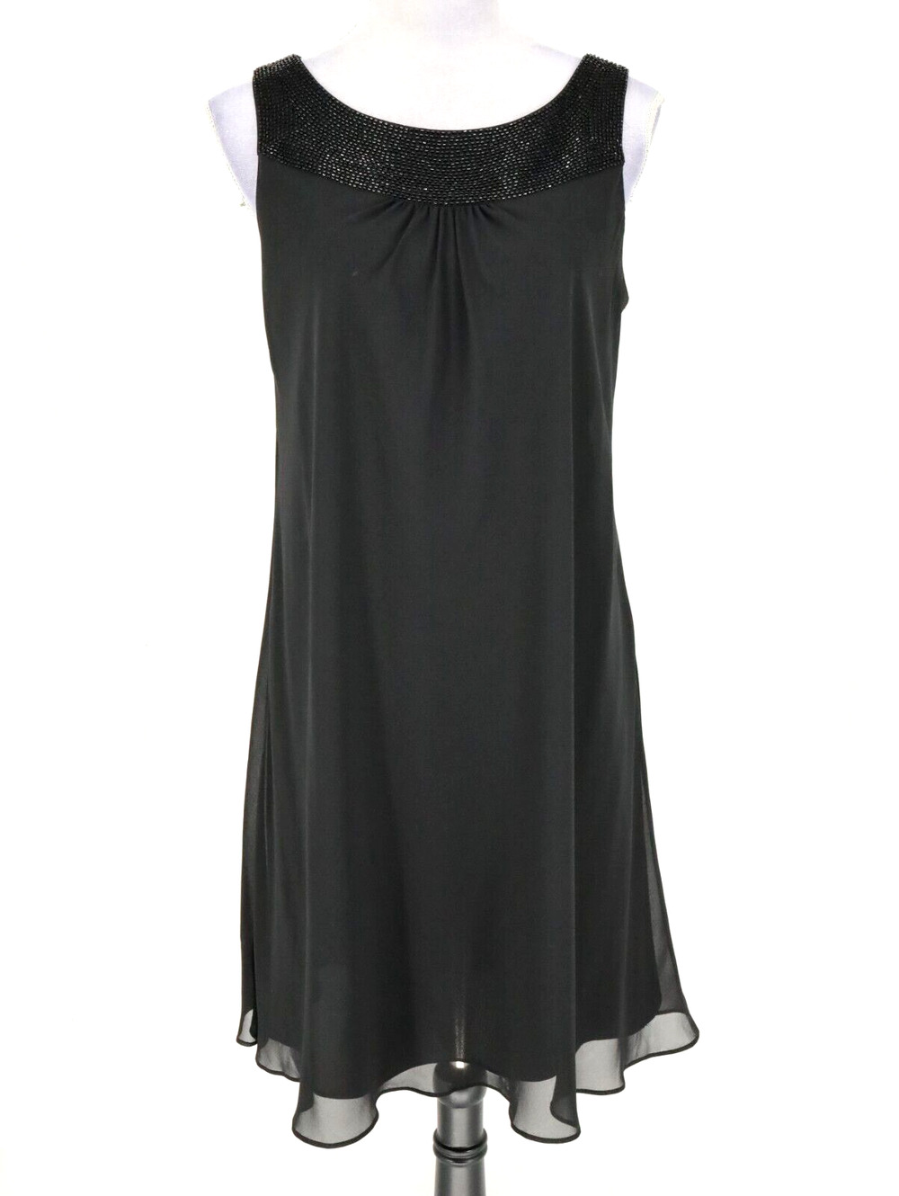 WHBM Dress Womens 6 Black Chiffon Beaded Neckline Lined Formal Wedding LBD